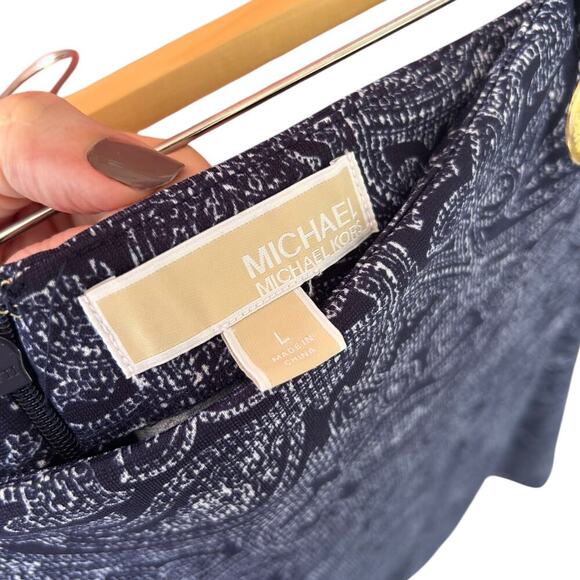 Michael Kors Blue + White Paisley Faux Wrap Skirt Size Large - Picture 7 of 7